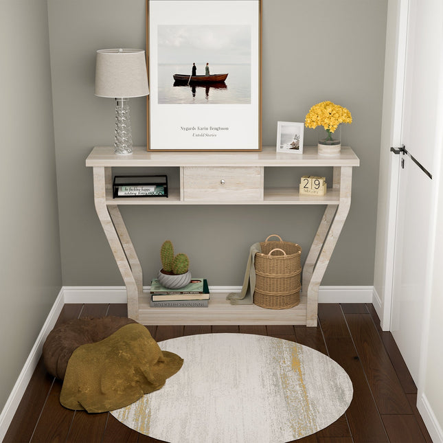 Curved Frame Modern Console Table with Storage Drawer for Entryway