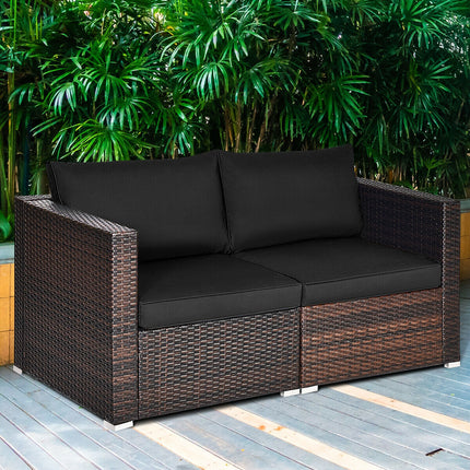 2 Pieces Patio Rattan Sectional Conversation Sofa Set-Beige