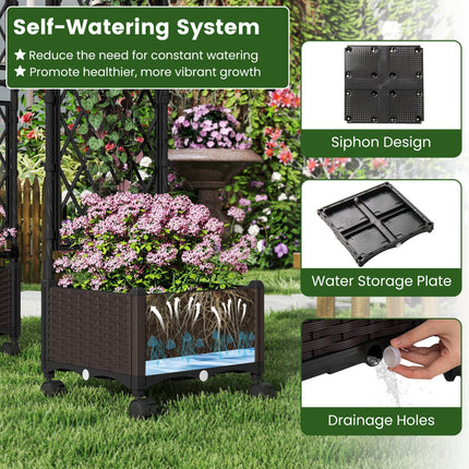 5.5 FT Self-Watering Planter Boxes with Lattice Trellis and Roof