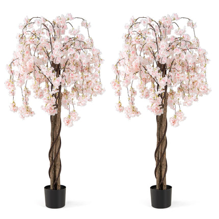 5.5 FT Tall Artificial Cherry Blossom Tree with Pink/White Flowers 2 Pack