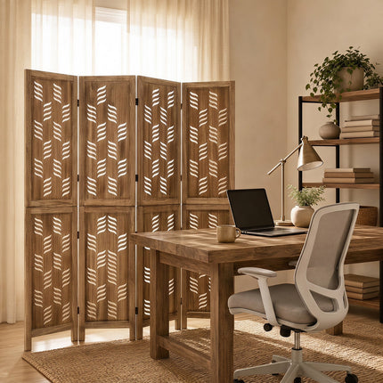 4-Panel Room Divider with Wave Cutout - 5.5 FT Tall