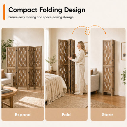 4-Panel Room Divider with Wave Cutout - 5.5 FT Tall