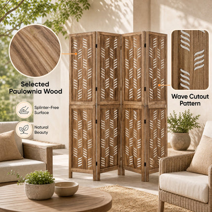 4-Panel Room Divider with Wave Cutout - 5.5 FT Tall