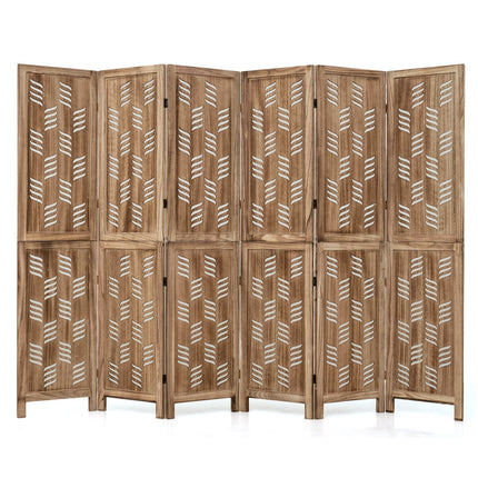 6-Panel Room Divider with Wave Cutout - 95" Tall Paulownia Wood