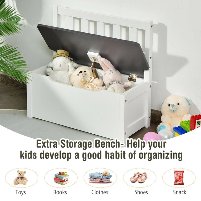 4 Pieces Kids Wooden Activity Table and Chairs Set with Storage Bench and Study Desk