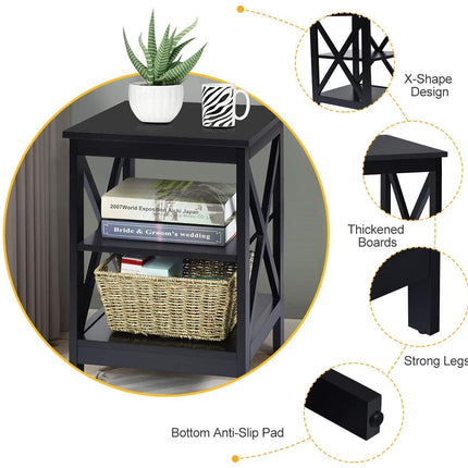 3-Tier X-Design Nightstands with Storage Shelves for Living Room Bedroom