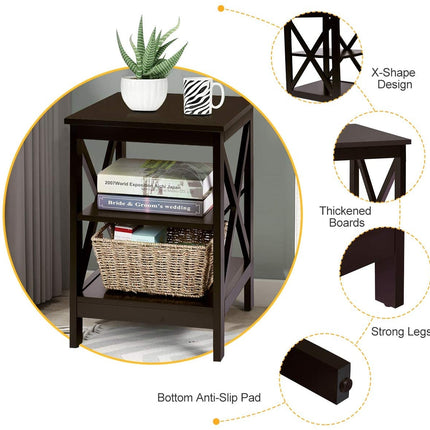 3-Tier X-Design Nightstands with Storage Shelves for Living Room Bedroom