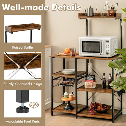 4 Tier Vintage Kitchen Baker's Rack Utility Microwave Stand-Coffee