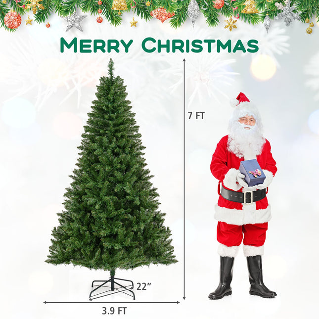 5/6/7 Feet Artificial Christmas Tree Hinged Xmas Tree with 7 Lighting Modes
