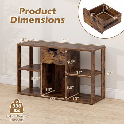 5-Cube Bookcase with Storage Drawer - Rustic Brown