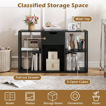 5-Cube Bookcase with Storage Drawer - Modern Display Shelf