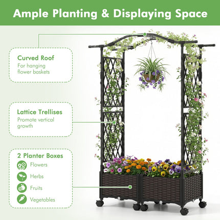 5 FT Self-Watering Planter Boxes with Lattice Trellis and Roof