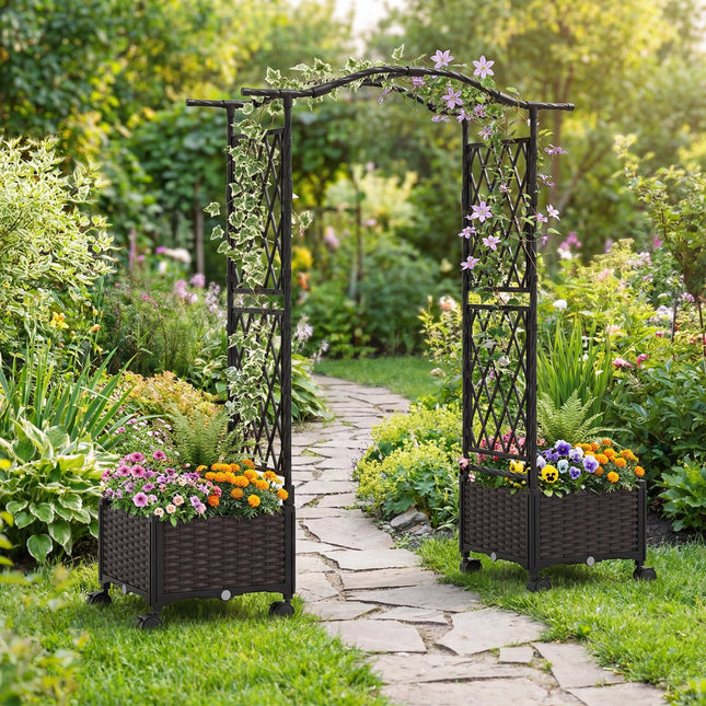 5 FT Tall Raised Garden bed with Lockable Wheels and Hanging Roof for Climbing Flowers