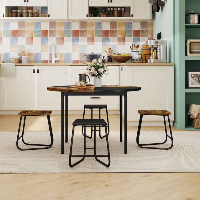 5-Piece Dining Set for 4 47 Inch Round Kitchen Table and 4 Stools-Brown