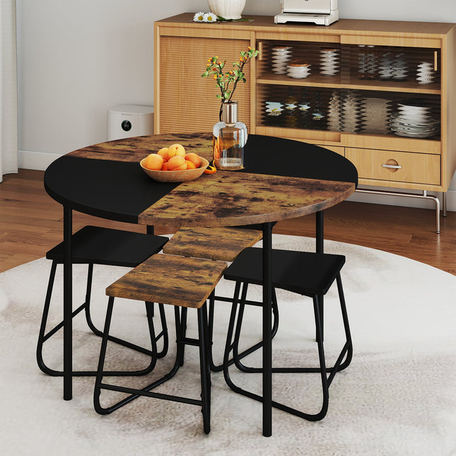 5-Piece Dining Set for 4 47 Inch Round Kitchen Table and 4 Stools-Brown