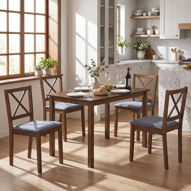 5-Piece Dining Set with Rectangular Table & Fabric Chairs