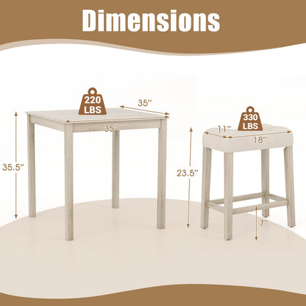 5 Pieces Bar Table Set with Square Table and 4 Padded Stools-Gray