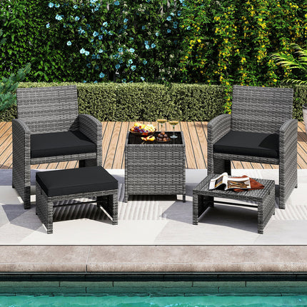 5 Pieces Patio Furniture Set PE Wicker Outdoor Lounge Chairs with 2 Ottomans