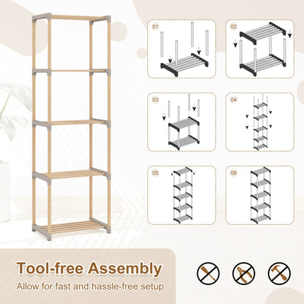 5-Tier Pine Wood Bookshelf with Open Shelves