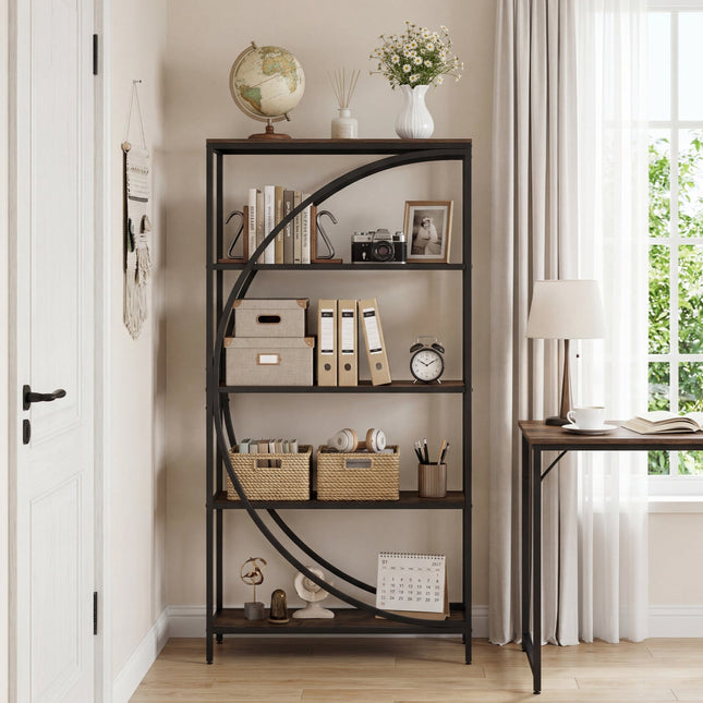 5-Tier Bookshelf with Half-Moon Shape for Living Room and Home Office