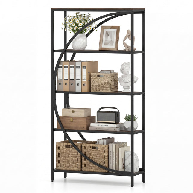 5-Tier Bookshelf with Half-Moon Shape for Living Room and Home Office