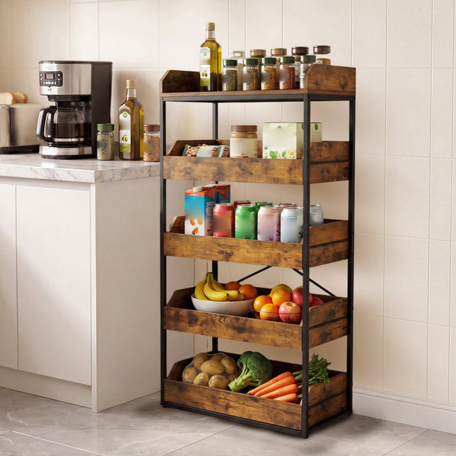 5-Tier Food Storage Rack with Pull-Out Drawers, Rustic Brown