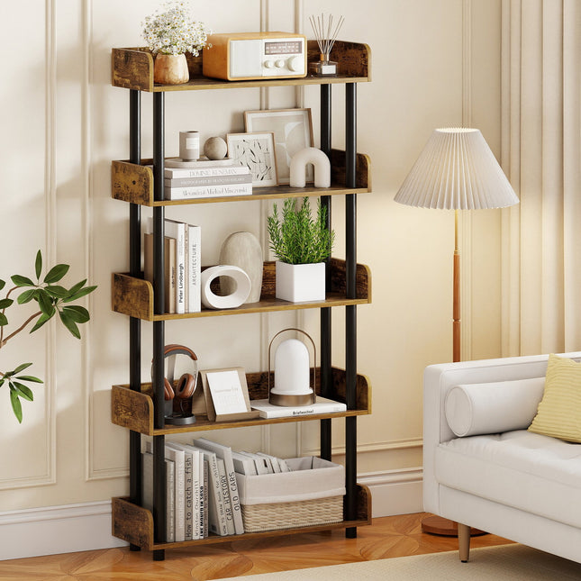 5-Tier Open Bookcase with Industrial Storage Unit