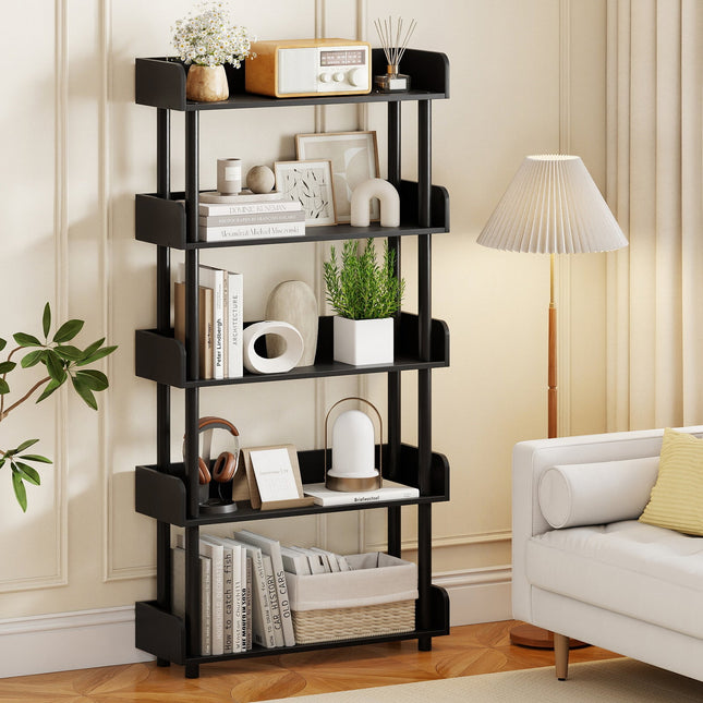 5-Tier Open Bookcase with Industrial Storage Unit