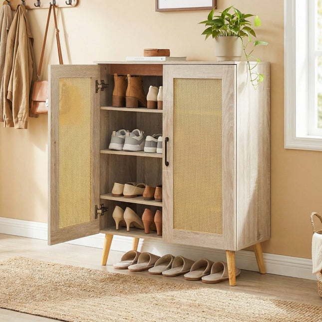 5-Tier Rattan Shoe Cabinewith 3 Removable Shelves