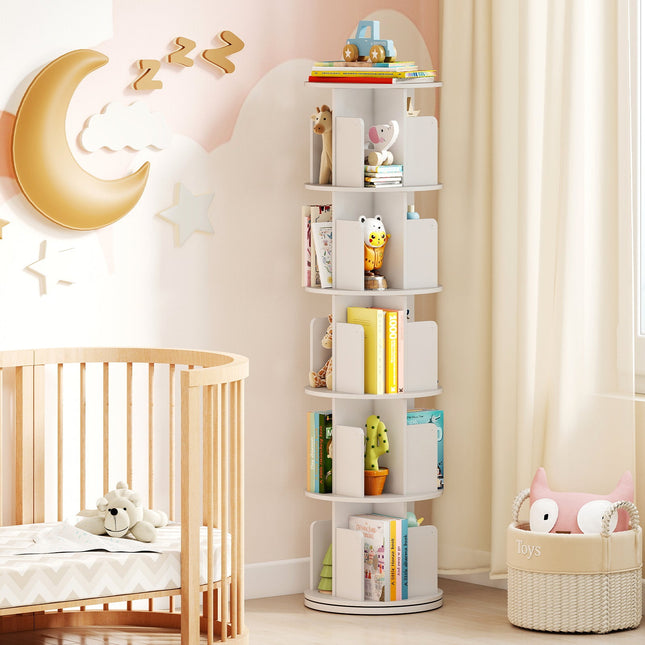 5-Tier Rotating Bookshelf 360¬∞ Display Rack with Dividers and Anti-falling Baffles