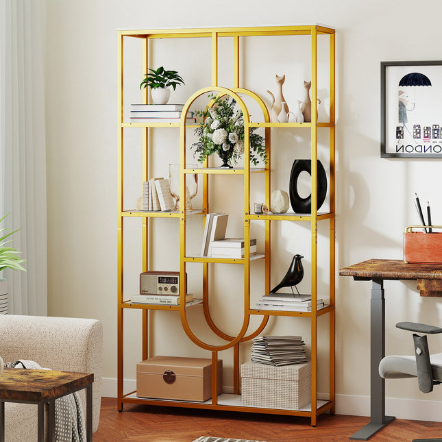 5-Tier Tall Etagere Bookcase with Open Storage Shelves-White