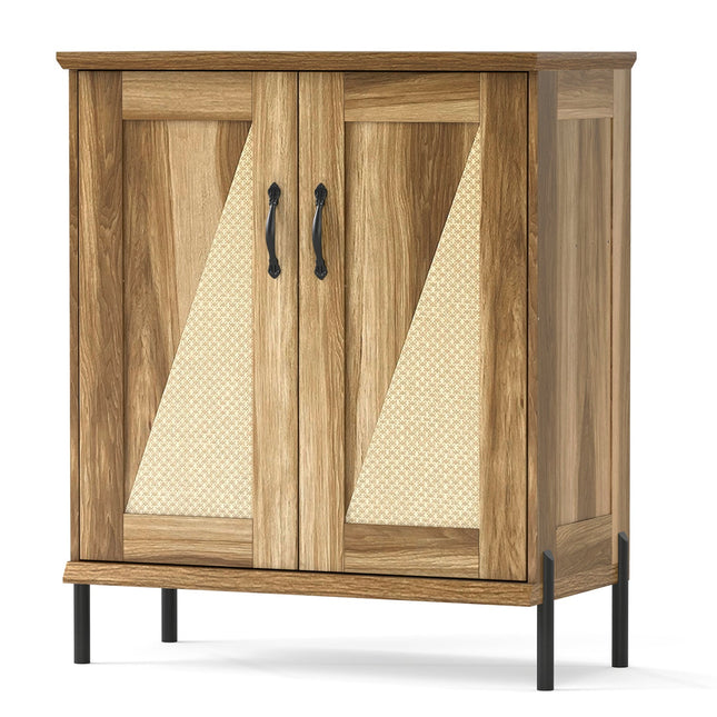 5-Tier Wooden Farmhouse Shoe Cabinet with Woven Rattan Doors