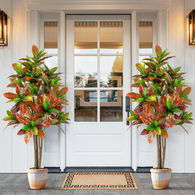 5 FT Tall Artificial Croton Plant with Gradient Leaves and Nursery Pot