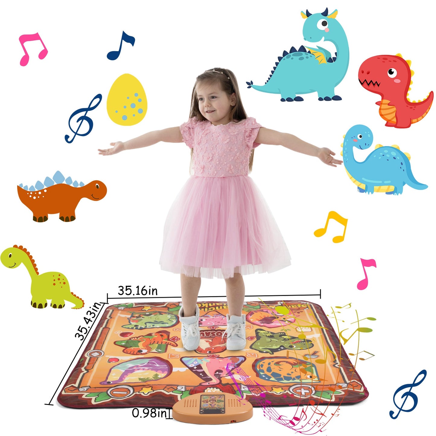 Dinosaur Dance Mat for Kids Aged 3-6 Electronic Music Dance Pad with 7 Gaming Modes Built-in Music Adjustable Volume Optimal Gift for Boys Girls