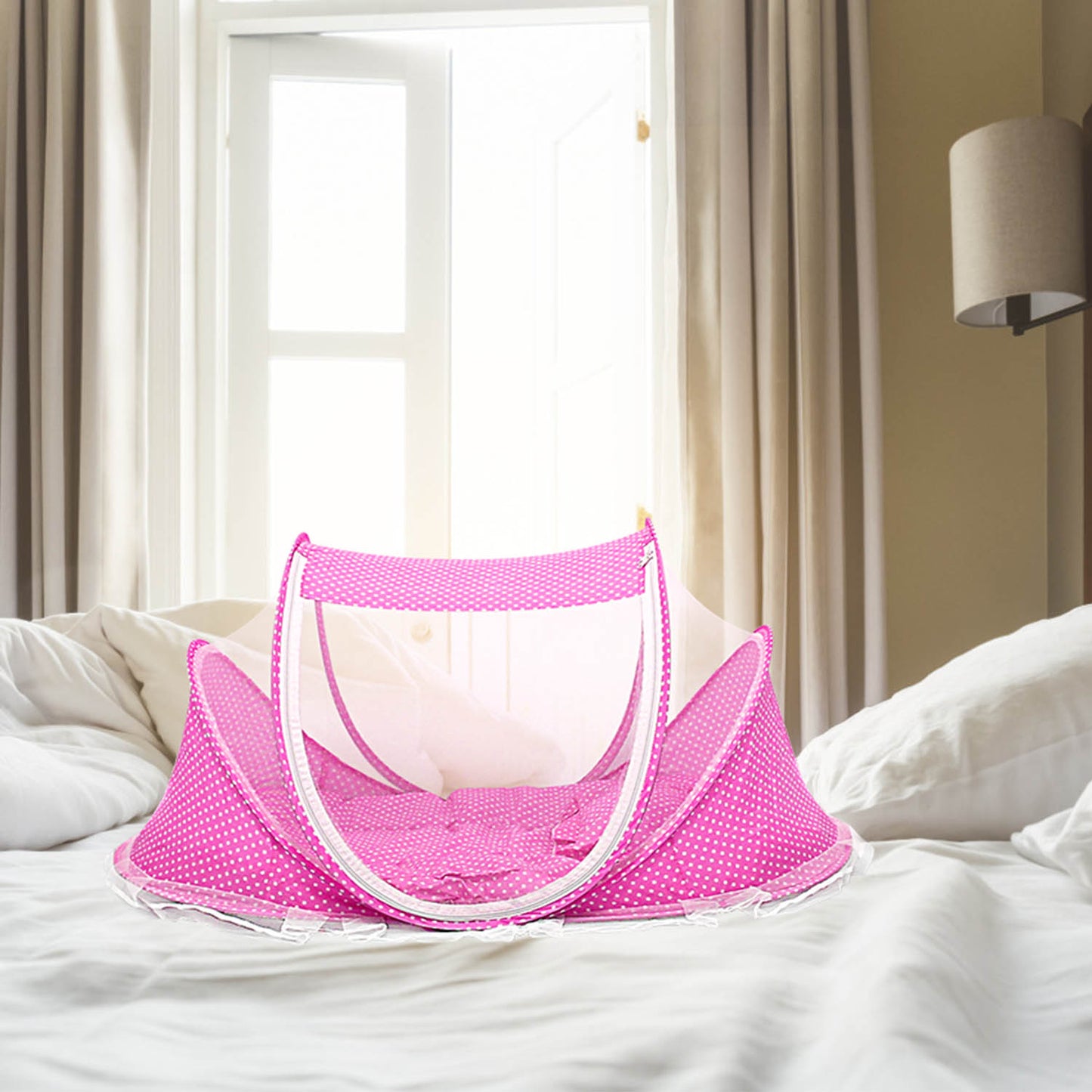 Foldable Baby Travel Bed Portable Infant Mosquito Net Tent Crib Cradle w/ Pillow Mattress Music Box for 0-3 Kids