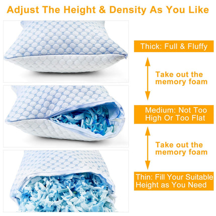 Cooling Memory Foam Pillow Ventilated Soft Bed Pillow w/ Cooling Gel Infused Memory Foam Heat Moisture Reducing Cooling Fiber Breathable Machine Washa