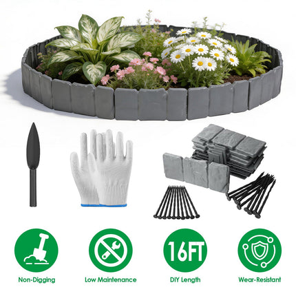 Plastic Landscape Edging 16FT Kit with Cobblestone Design