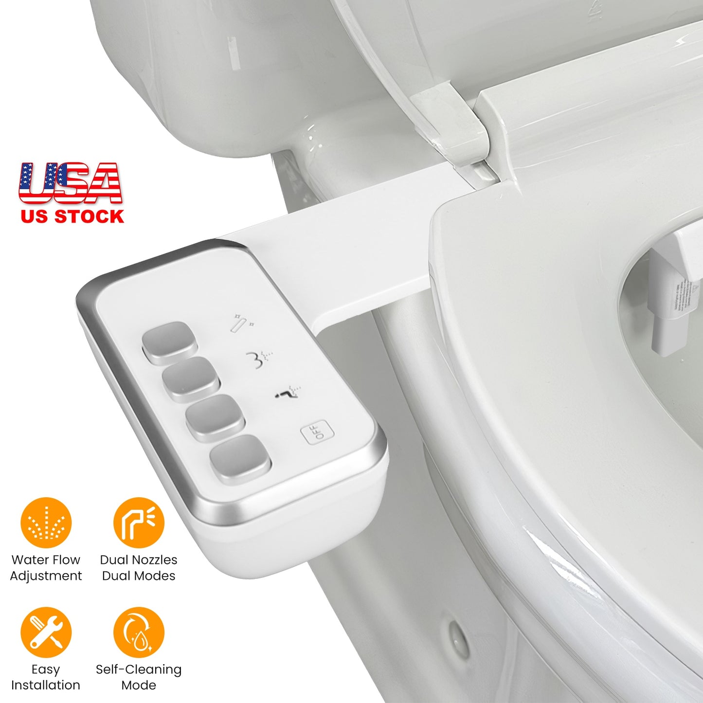 Bidet Attachment for Toilet Non-Electric Fresh Water Bidet Sprayer Toilet Seat Attachment with Dual Nozzles Water Flow Control Self-Cleaning Mode