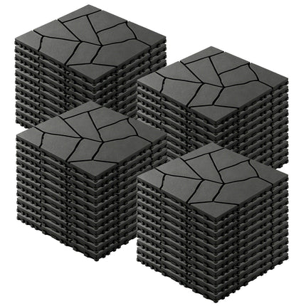 Interlocking Patio Deck Tiles 12 Inch Stone Pattern 44-Piece Set