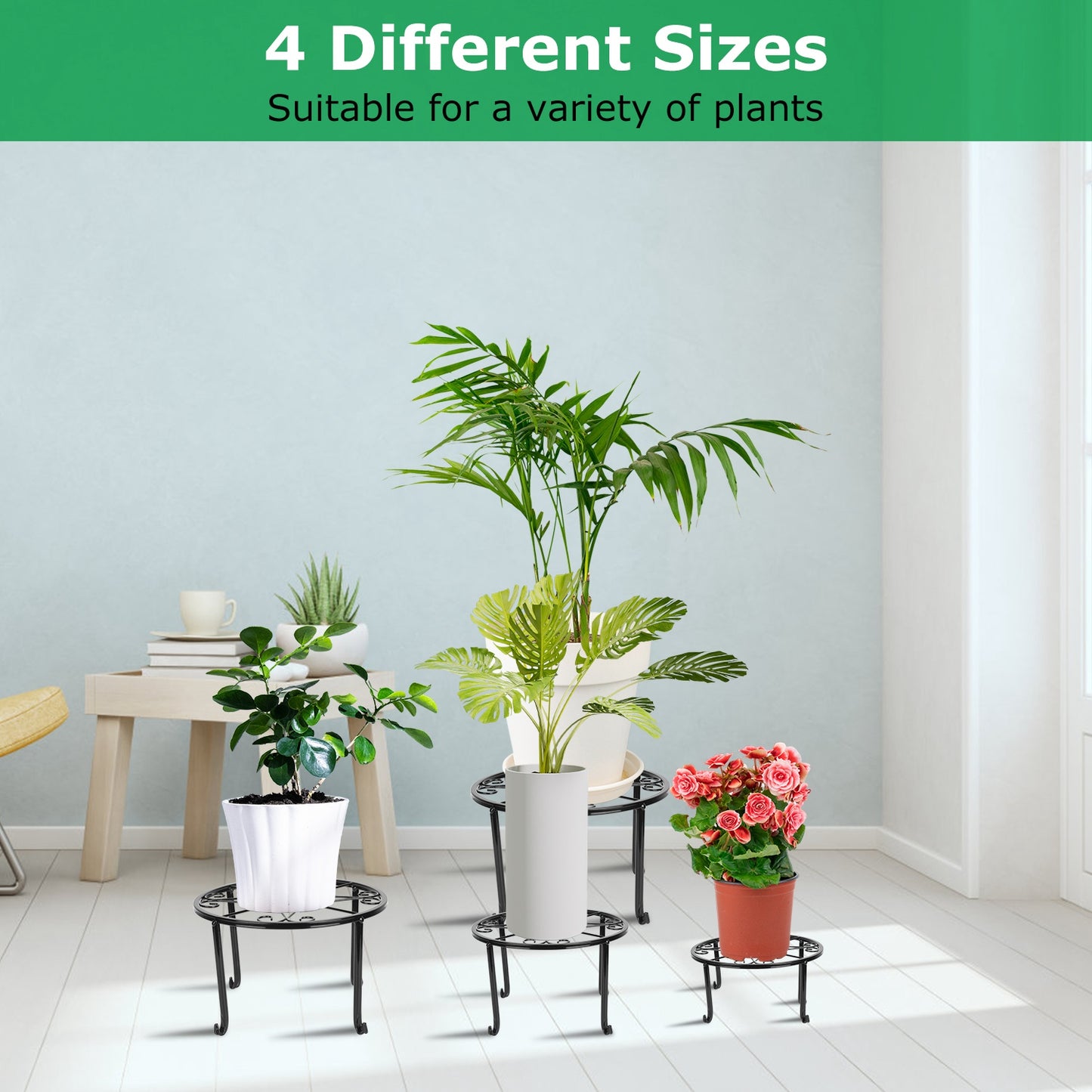 4Packs Iron Plotted Plant Stands Shelves Heavy Duty Round Flower Pot Holder Rack Home Yard Garden Patio DŽcor