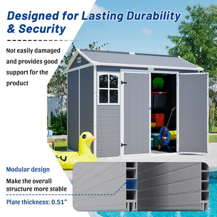8x6 FT Resin Outdoor Storage Shed with Lockable Door