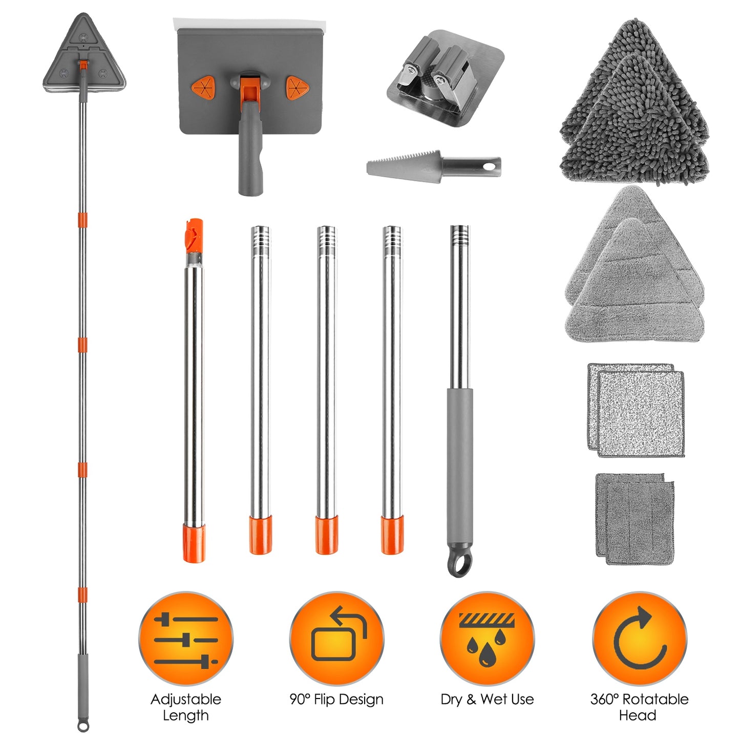 2 In 1 Baseboard Cleaner Mop Wall Cleaner Mop With Squeegee Extendable Long Handle 8 Reusable Fiber Flannel Chenille Mop Pads 360¡ Rotatable Convex De