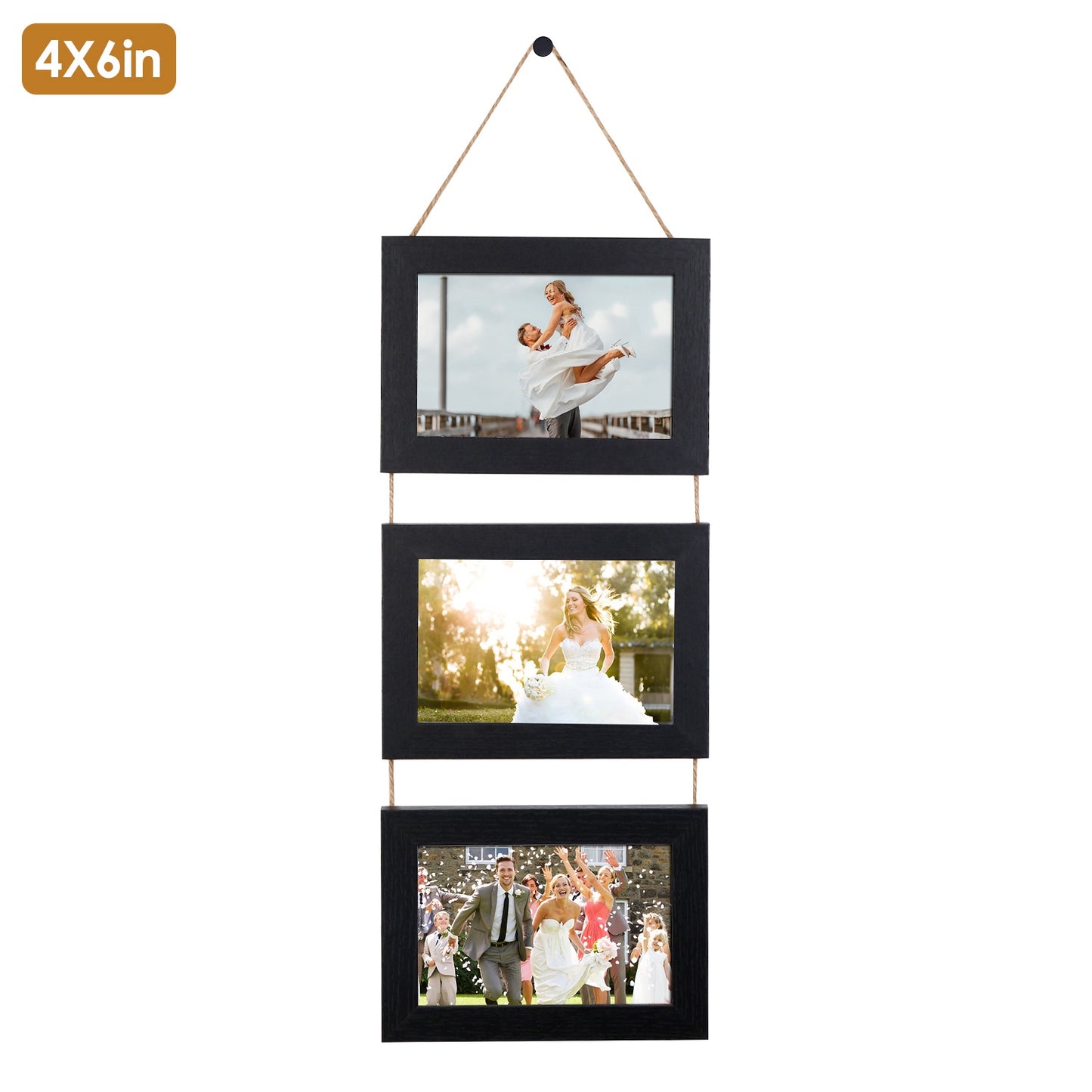 4x6IN Wall Hanging Picture Collage Frame 3-Opening Wall Decor Without Mat Rustic Style Wood Photo Frame Display
