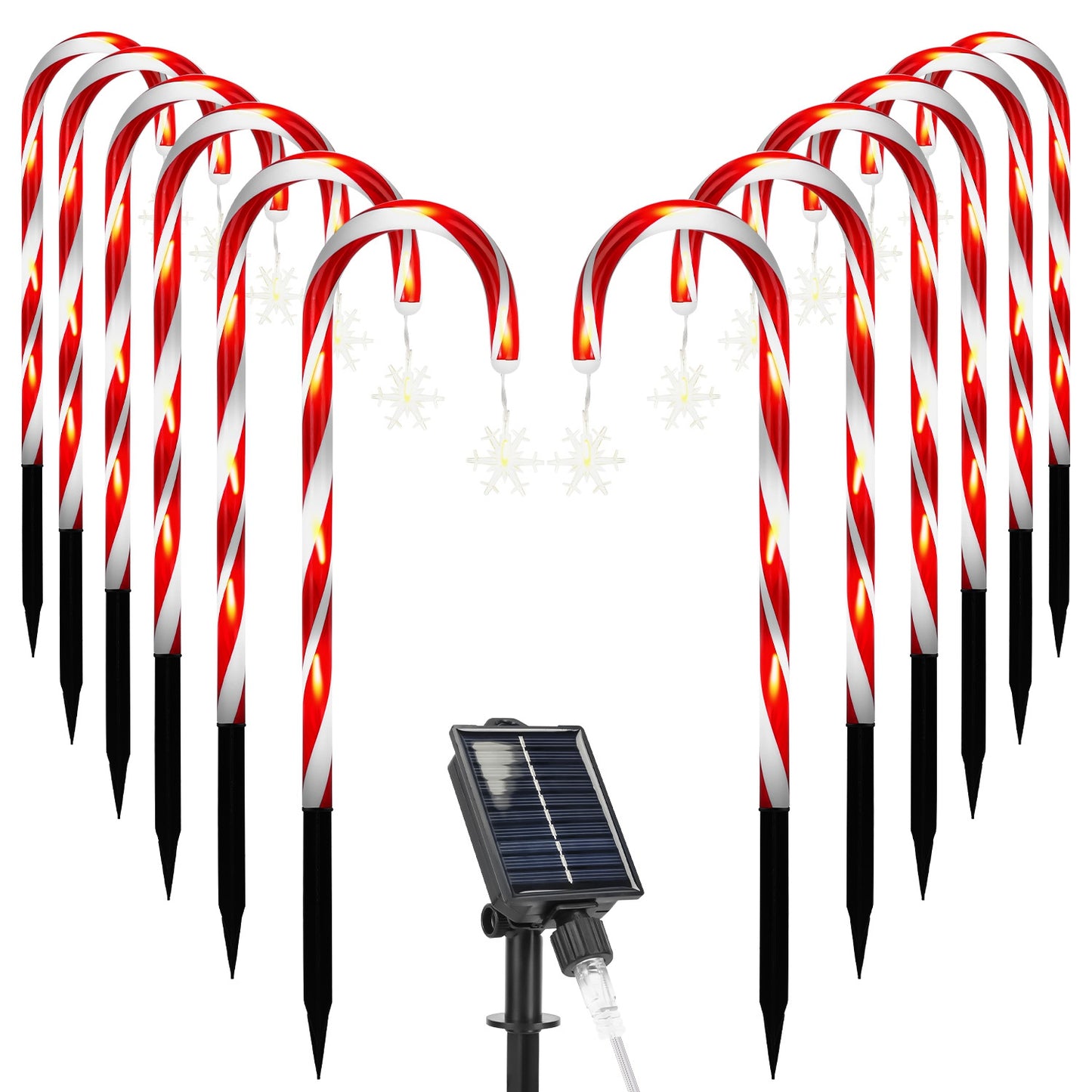 Solar Christmas Candy Cane Lights with 12 Candies 72LEDs Outdoor Christmas Decorations IP44 Waterproof Flickering Pathway Markers String Lights with 8