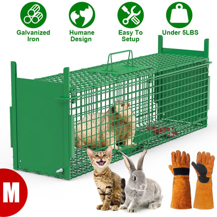 32in 2 Door Live Animal Cage Trap For Animals Under 12LBS Easy To Setup Humane Galvanized Iron Trap Cage For Rabbits Groundhogs Skunk Opossums Nutria