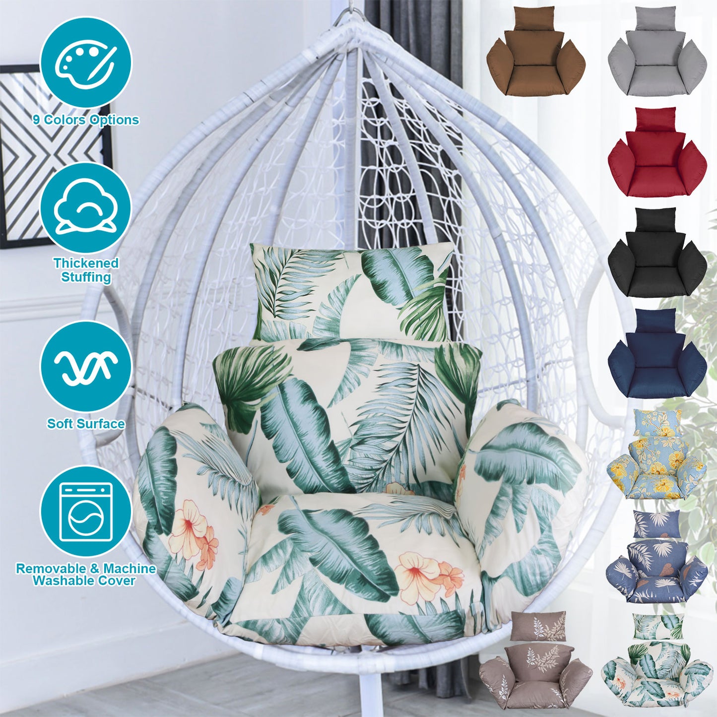 Egg Chair Cushion Hanging Basket Seat Cushion Thicken Soft Egg Swing Chair Pad Hanging Egg Chair Cushion with Headrest