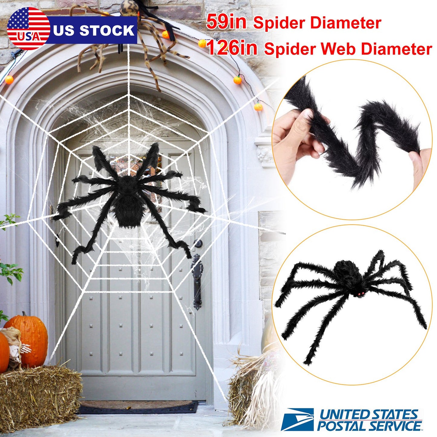 Halloween Decorations Spider Outdoor 59inch Halloween Spider with 126 inch Tarantula Mega Spider Web Hairy Poseable Scary Spider Outdoor Yard Creepy D