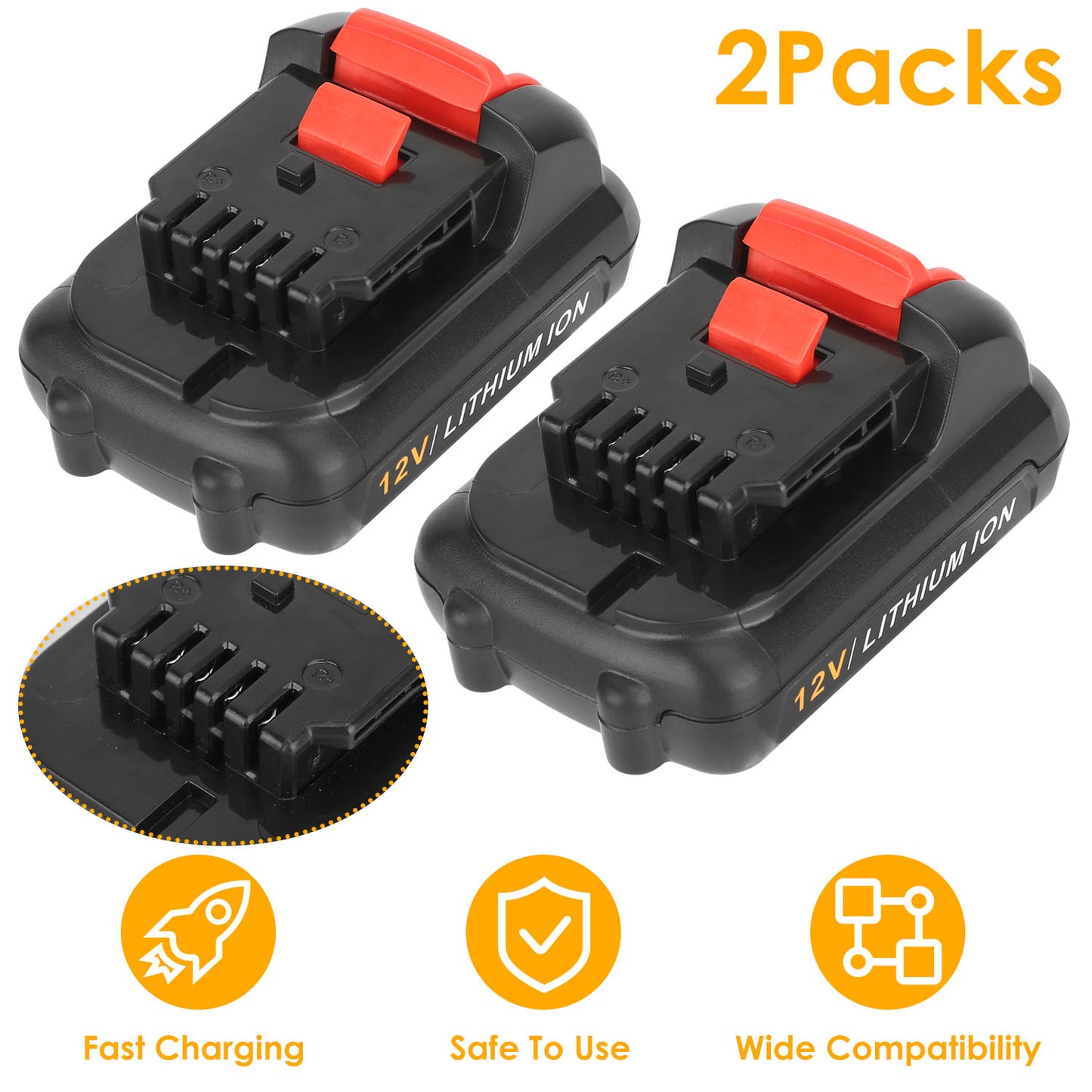 2 Packs 12V Li-ion Power Tool Battery Replacement Compatible with Dewalt DCB123 DCB127 DCB122 DCB124 DCB121 DCB120 DCB125