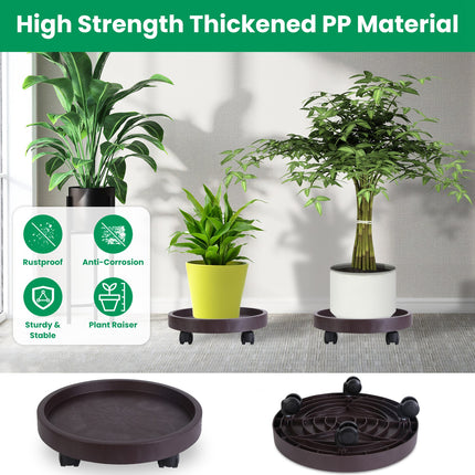 4Pcs 12.8IN Or 14IN Plant Caddy With Wheels Up to 187LBS Load Capacity Rolling Plant Stand With 4Pcs 360° Swirling Wheels For Indoor Outdoor