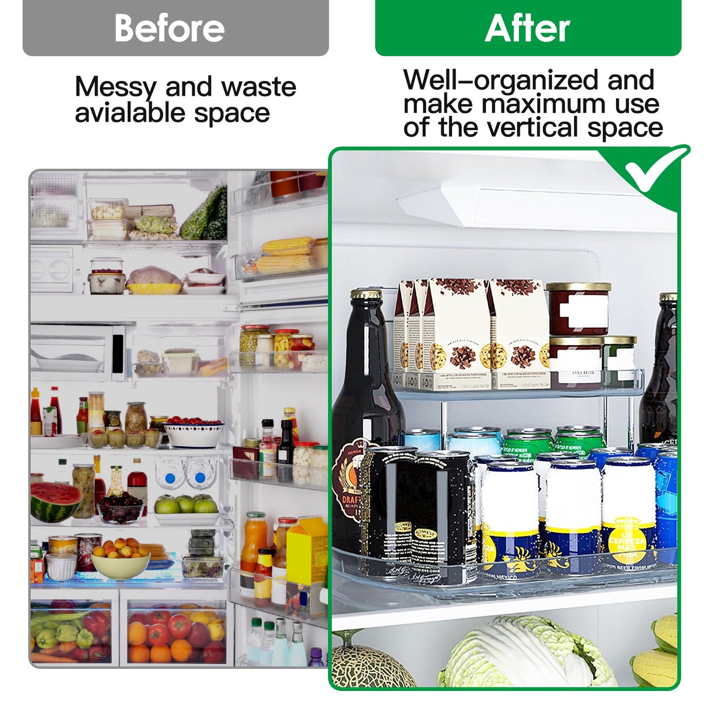 2 Tier Turntable Organizer Rectangular Refrigerator Spinner Storage Rack with 360¡ Rotatable Slide Rail for Kitchen Cabinet Countertop